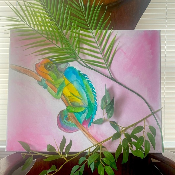 Other - “Colors of the Chameleon “ hand painted watercolor on canvas 20”x16”